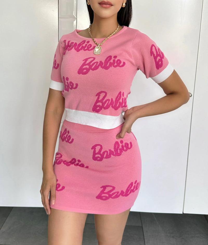 Fashion Letter Knit Top + Short Skinny Mini Skirt S5000501 - TUZZUT Qatar Online Shopping