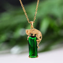 Domineering Animal Leopard Pendant Big Rectangle Stone Necklaces For Men Women Green Zircon Gold Color Link Chain Necklace - Tuzzut.com Qatar Online Shopping