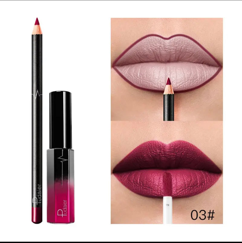Pudaier -  Semi Matte Liquid Lipstick and Lip liner- Shade 3 - Tuzzut.com Qatar Online Shopping