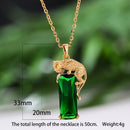 Domineering Animal Leopard Pendant Big Rectangle Stone Necklaces For Men Women Green Zircon Gold Color Link Chain Necklace - Tuzzut.com Qatar Online Shopping