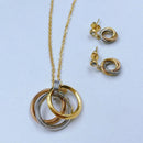 Fashion Stainless Steel Necklace Neutral Three-Ring Diamond Studded Hip Hop Earrings Niche Design Pendant Fashion Jewelry Sets - Tuzzut.com Qatar Online Shopping