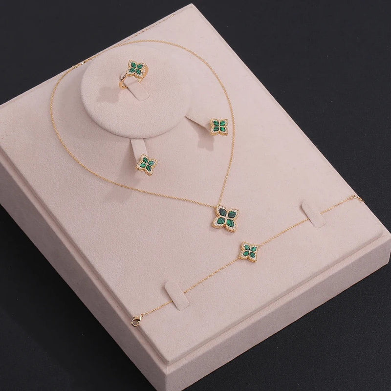 Fashion Romatic Women's Sweet 4 Pcs Necklace & Earrings & Ring & Bracelet Set Shell Flower Design Jewelry Set Accessory For Girl - Tuzzut.com Qatar Online Shopping
