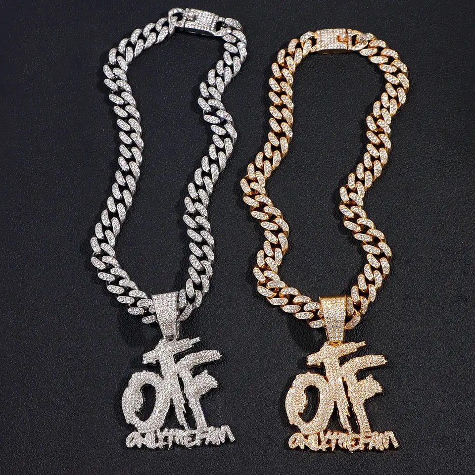 Bling Iced Out OTF Letter Pendant Cuban Necklace for Women Men S4816148 Bling Iced Out OTF Letter Pendant Cuban Necklace for Women Men S4816148