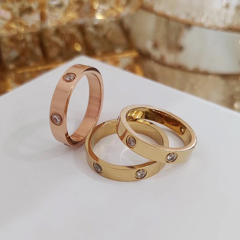 Love Ring Gold Stainless Steel Ring With Stone Crystal For Women Finger Band Birthday Present Luxury Brand Jeweley - Tuzzut.com Qatar Online Shopping