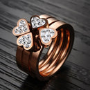 Gorgeous Three Ring Set For Women High Quality Stainless Steel three colors Crystal Clover Ring With crystals - Tuzzut.com Qatar Online Shopping