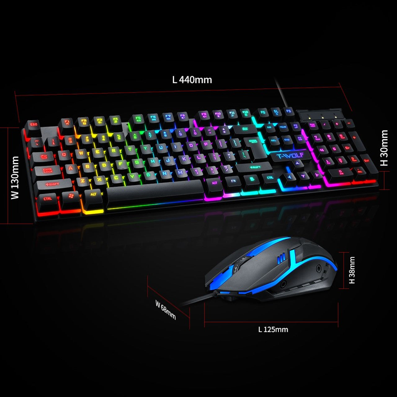 Thunder Wolf TF200 Gaming Wired USB Keyboard And Mouse Set -465239 Thunder Wolf TF200 Gaming Wired USB Keyboard And Mouse Set -465239