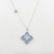 Elegant Silver and Blue Flower Pendant Necklace PN755