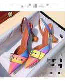 Pointed Toe Stitching Color Heel Sandal A98 - TUZZUT Qatar Online Shopping