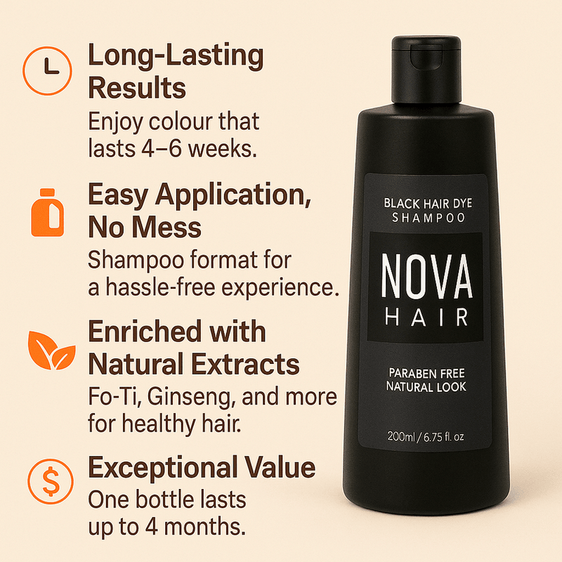 Nova Black Hair Dye Shampoo 200ml - TUZZUT Qatar Online Shopping