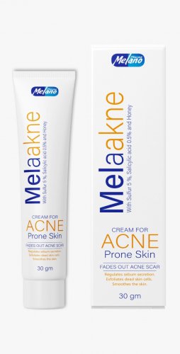 MELANO Melaakne Cream for Acne-Prone Skin with 5% Sulfur, 0.5% Salicylic Acid, and Honey 30gm