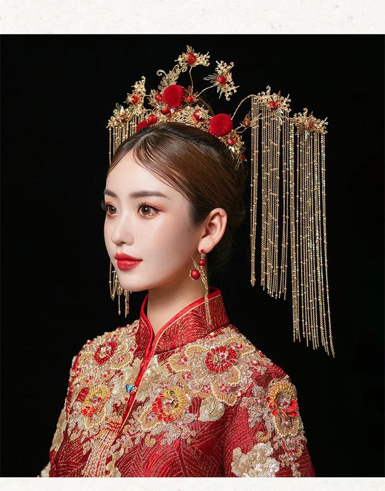 Traditional Chinese Wedding Bride Queen Crown Red Headpieces - TUZZUT Qatar Online Shopping