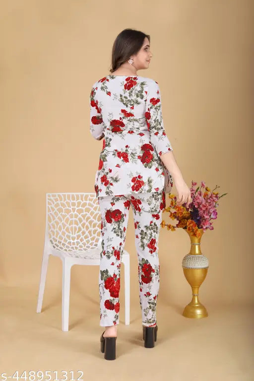 Women's Beautiful Delta Cotton Mix Fabric Printed Night suit Co-Ord Set - VKT100