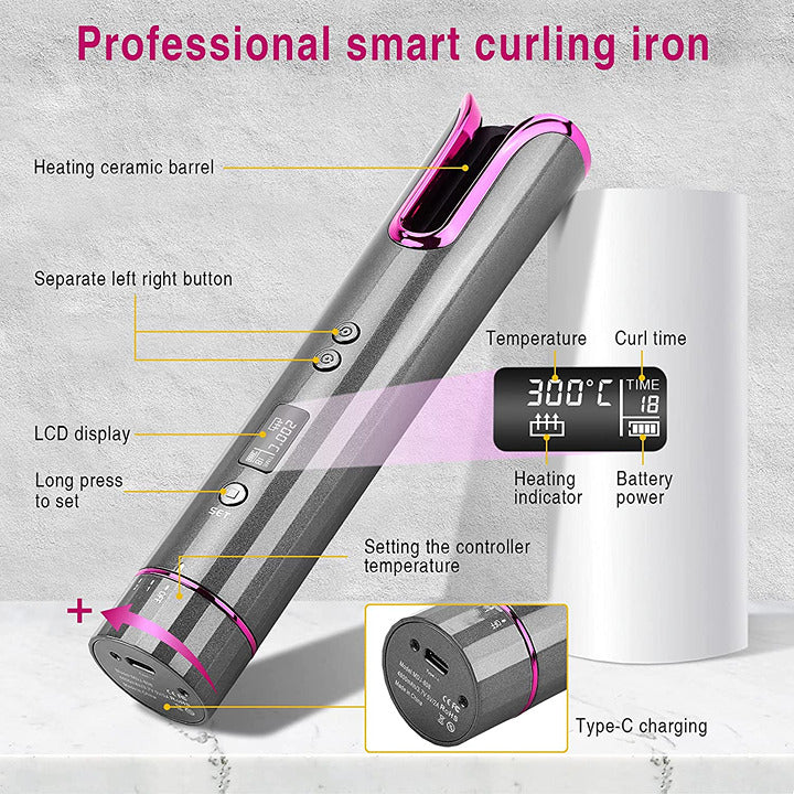 Cordless Auto Hair Curler, Automatic Curling Iron with LCD Display Cordless Auto Hair Curler, Automatic Curling Iron with LCD Display
