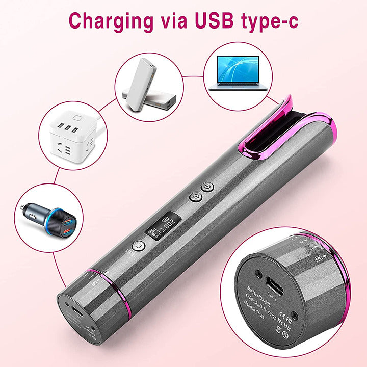 Cordless Auto Hair Curler, Automatic Curling Iron with LCD Display Cordless Auto Hair Curler, Automatic Curling Iron with LCD Display