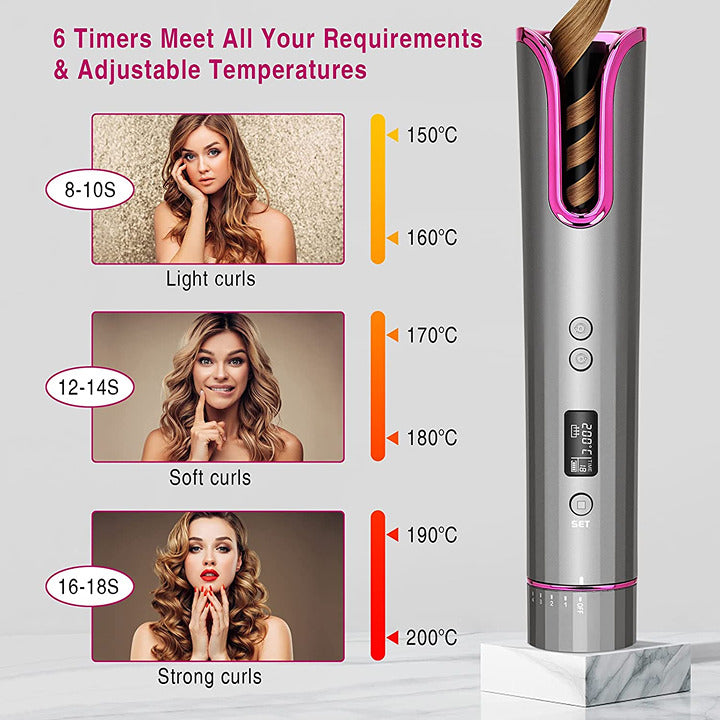 Cordless Auto Hair Curler, Automatic Curling Iron with LCD Display Cordless Auto Hair Curler, Automatic Curling Iron with LCD Display