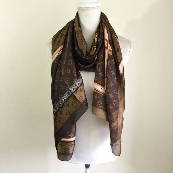 Silk Scarf Shawl Lock and Chain  Print 485682 - TUZZUT Qatar Online Shopping