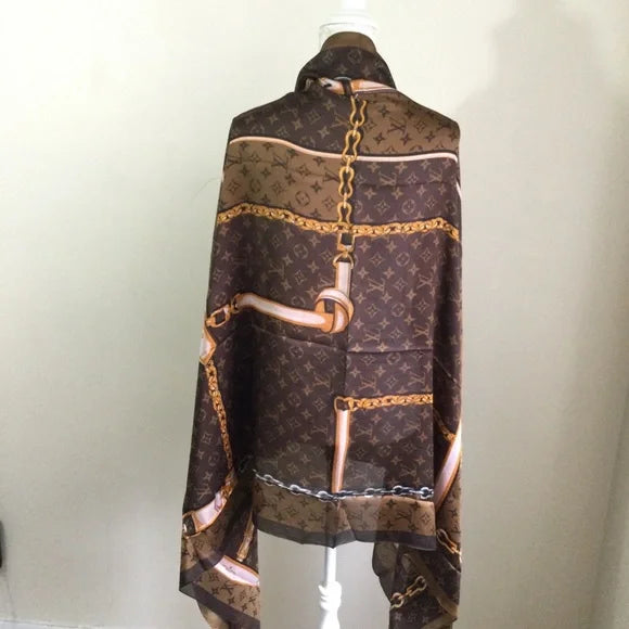 Silk Scarf Shawl Lock and Chain  Print 485682 - TUZZUT Qatar Online Shopping