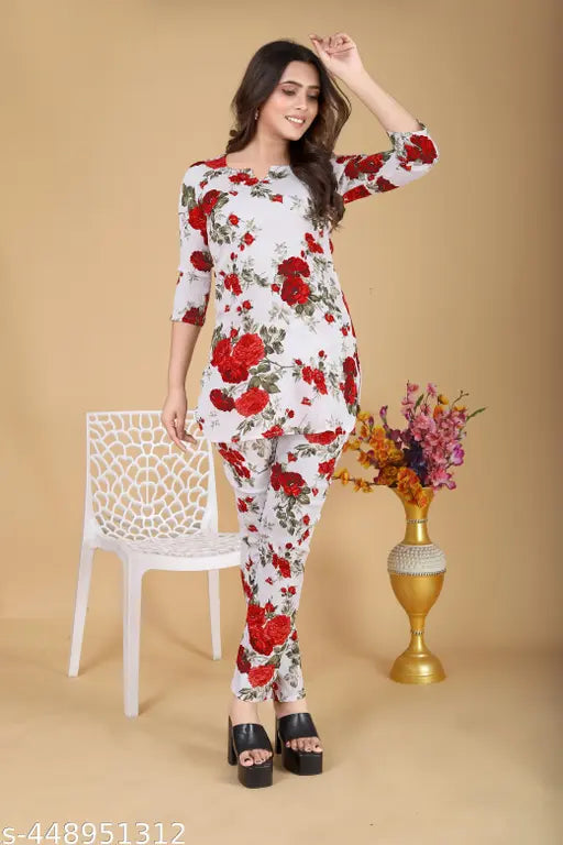 Women's Beautiful Delta Cotton Mix Fabric Printed Night suit Co-Ord Set - VKT100