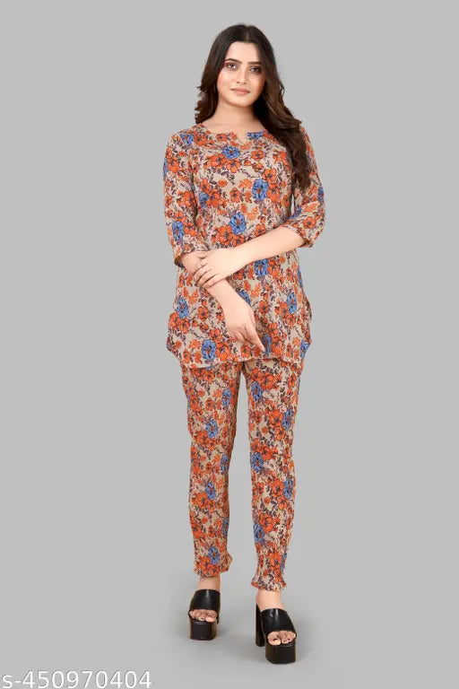Women's Cotton Polyester Mix Fabric Printed Night suit Pajama Co-Ord Set - VKT1000 Women's Cotton Polyester Mix Fabric Printed Night suit Pajama Co-Ord Set - VKT1000