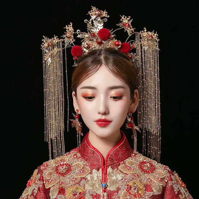 Traditional Chinese Wedding Bride Queen Crown Red Headpieces Traditional Chinese Wedding Bride Queen Crown Red Headpieces