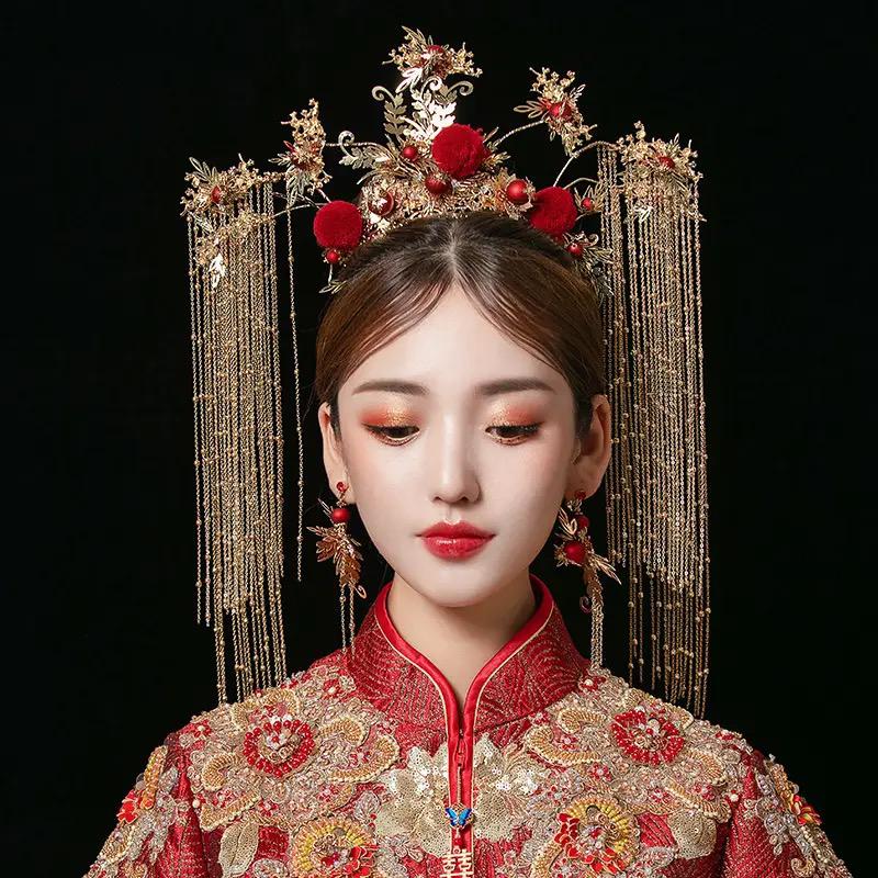 Traditional Chinese Wedding Bride Queen Crown Red Headpieces - TUZZUT Qatar Online Shopping