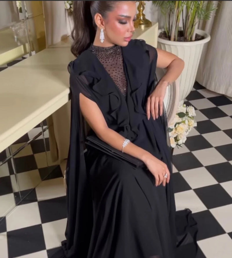 Black Silk Chiffon Prom Dress XL X5030476 - TUZZUT Qatar Online Shopping