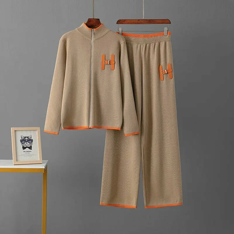 Round Neck Long Sleeve Knitted Shirt Top Loose Wide Leg Pant Two Piece Set TP22 Round Neck Long Sleeve Knitted Shirt Top Loose Wide Leg Pant Two Piece Set TP22