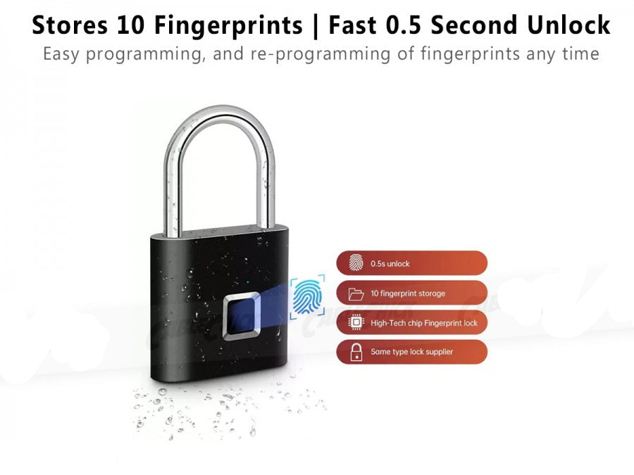 Keyless Smart Fingerprint Padlock - Rechargeable (Black) Keyless Smart Fingerprint Padlock - Rechargeable (Black)