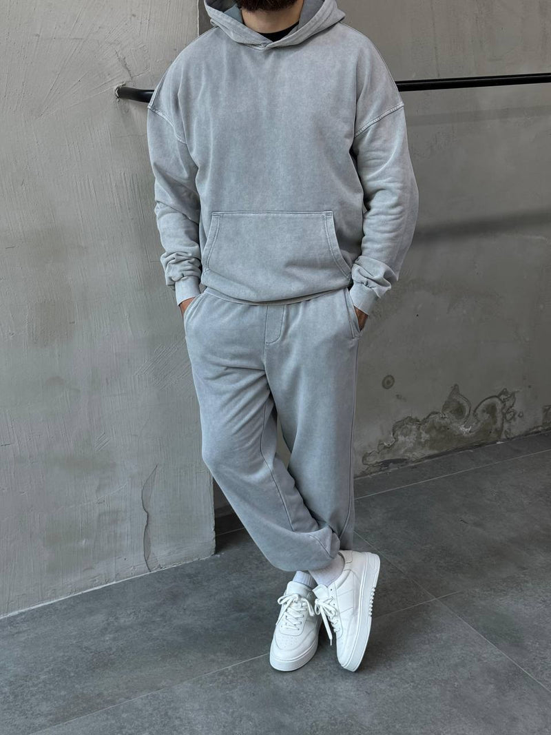 Fashionable Light Gray Tracksuit with Hood TZ1205 - TUZZUT Qatar Online Shopping