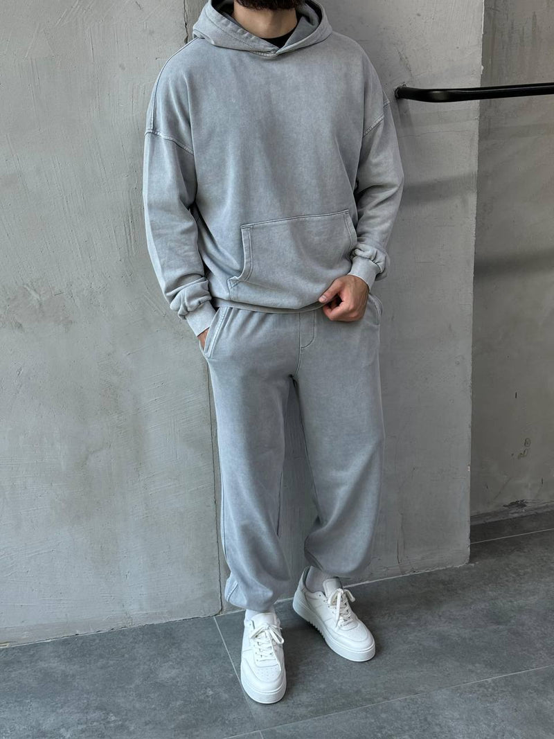 Fashionable Light Gray Tracksuit with Hood TZ1205 - TUZZUT Qatar Online Shopping