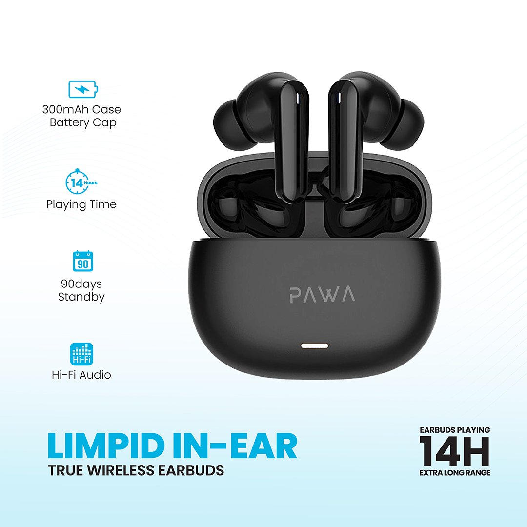 Pawa Limpid In-Ear True Wireless Earbuds - Black Pawa Limpid In-Ear True Wireless Earbuds - Black