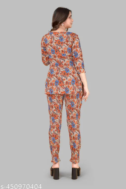 Women's Cotton Polyester Mix Fabric Printed Night suit Pajama Co-Ord Set - VKT1000