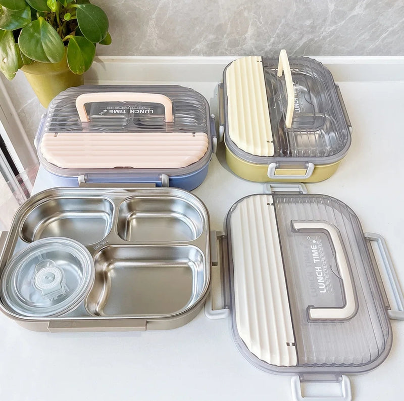 Stainless Steel Thermal Insulation Bento Lunch Box 4 Compartment Leak Proof Tiffin for Office-School - TUZZUT Qatar Online Shopping