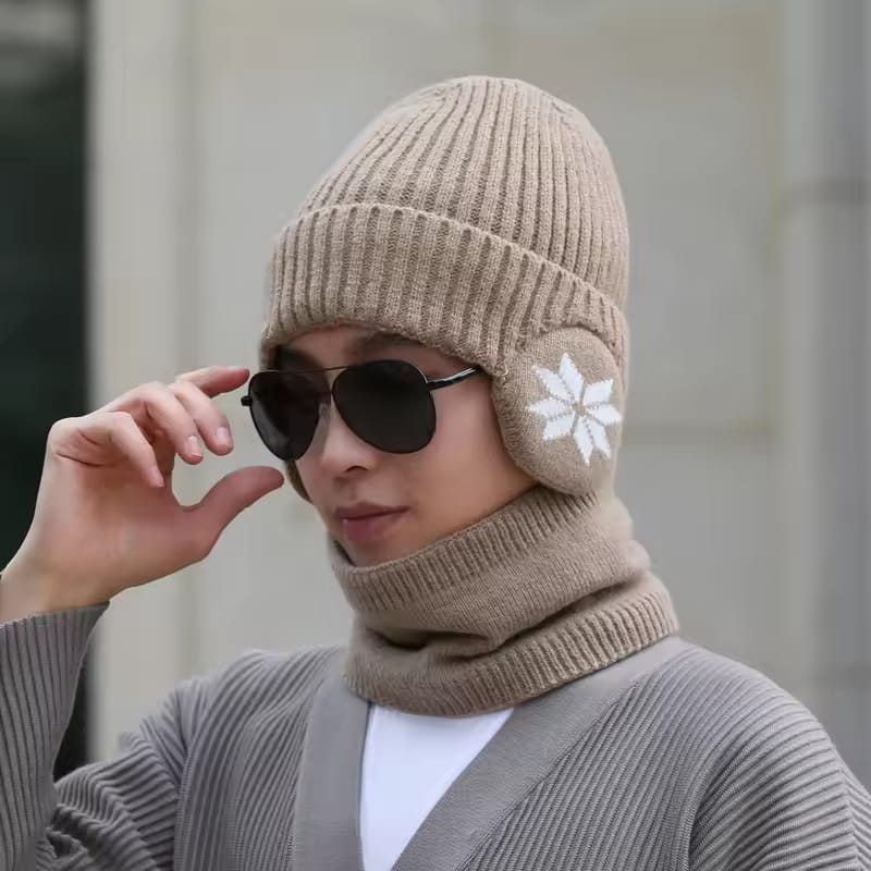 Winter Knitted Hat Cap Earmuff with Neck Warmer - 4047