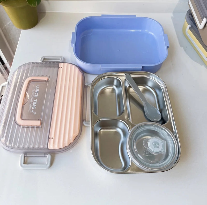 Stainless Steel Thermal Insulation Bento Lunch Box 4 Compartment Leak Proof Tiffin for Office-School - TUZZUT Qatar Online Shopping