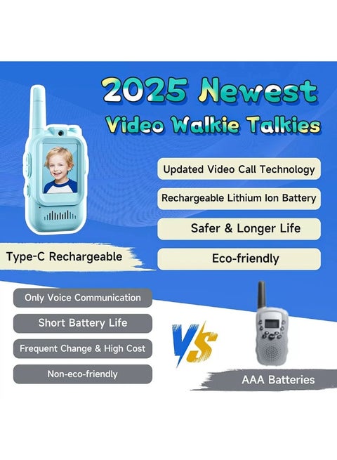 2-Pcs Kids Video Walkie Talkies with Camera & LCD Screen – Rechargeable, No WiFi/SIM, Long-Range Intercom Toy (Blue & Pink) 2-Pcs Kids Video Walkie Talkies with Camera & LCD Screen – Rechargeable, No WiFi/SIM, Long-Range Intercom Toy (Blue & Pink)