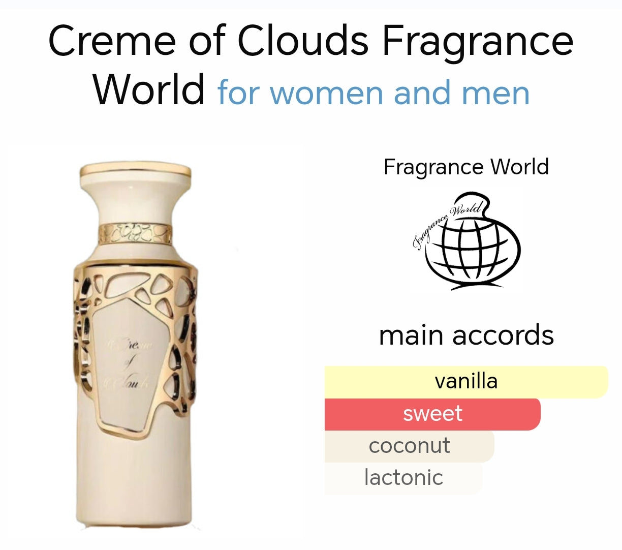 Creme of Clouds EDP Perfume 100ml by Fragrance World for Unisex Creme of Clouds EDP Perfume 100ml by Fragrance World for Unisex
