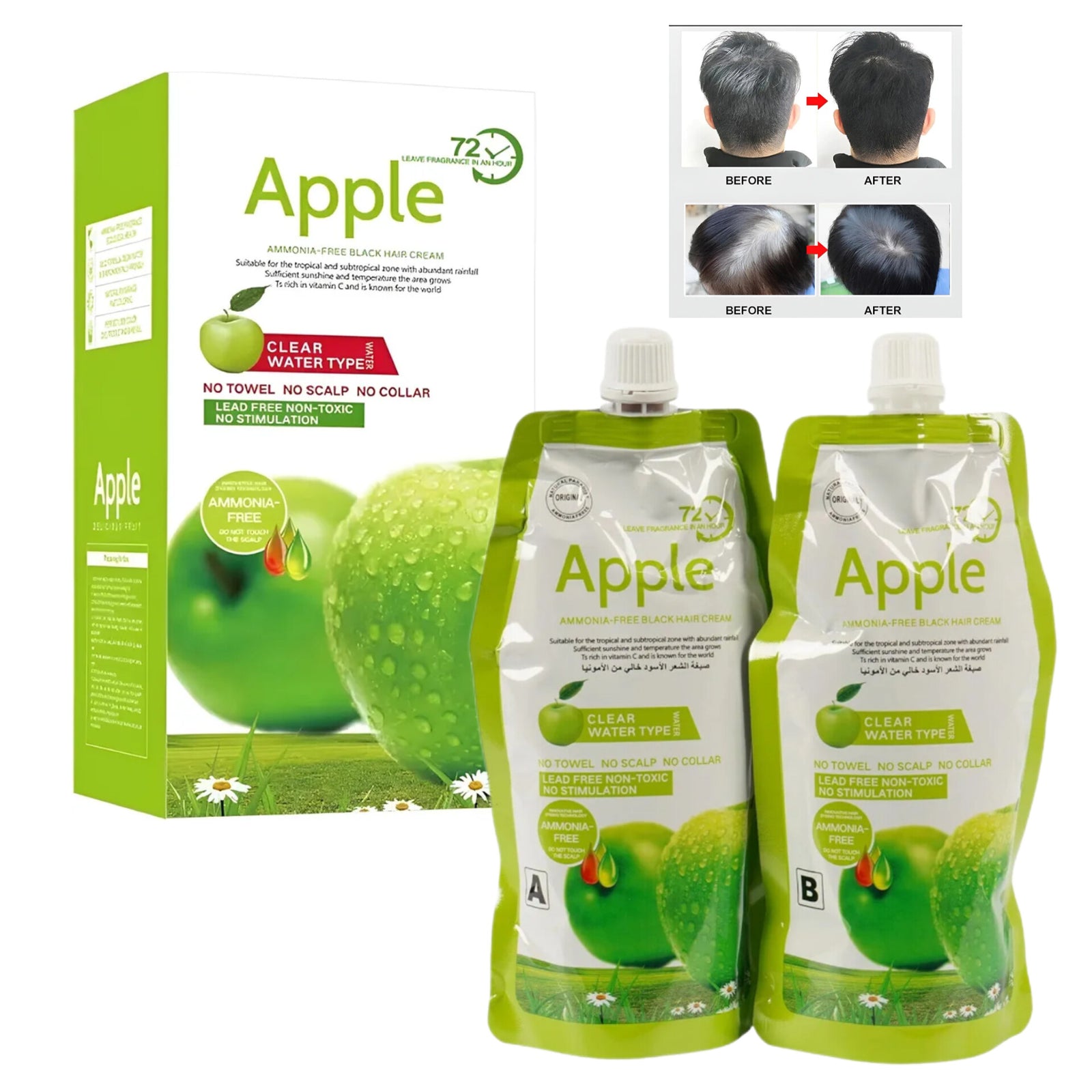 Apple 72 Natural Black Hair Dye Ammonnia Free Hair Colour Cream (500ml* 2) Pack Apple 72 Natural Black Hair Dye Ammonnia Free Hair Colour Cream (500ml* 2) Pack