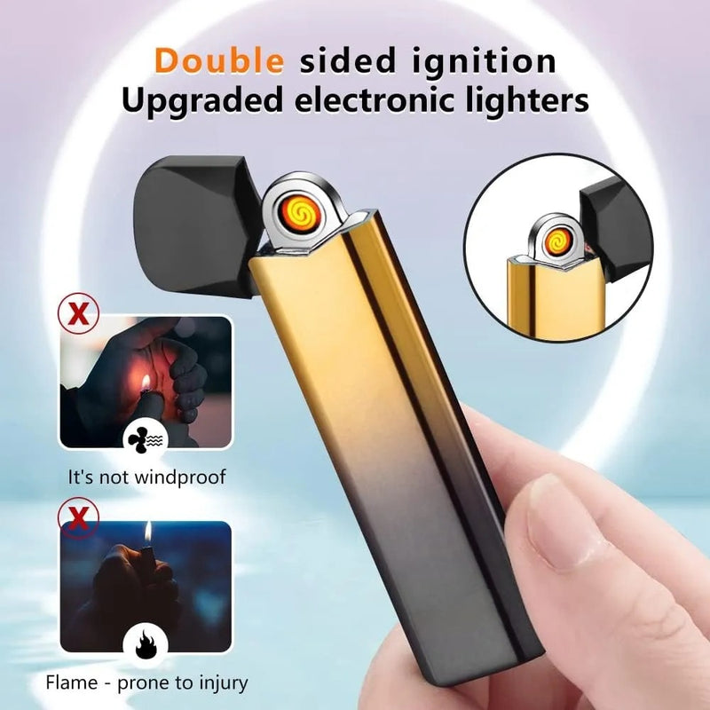 Metal USB Rechargeable  Two-sided Cigarette Lighter Ultra Thin - 3060 - TUZZUT Qatar Online Shopping