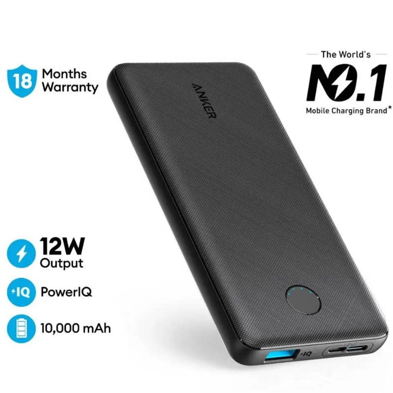 Anker Powercore Slim Lithium-ion Power Bank, 10000mAh, Black, A1229H12 - TUZZUT Qatar Online Shopping