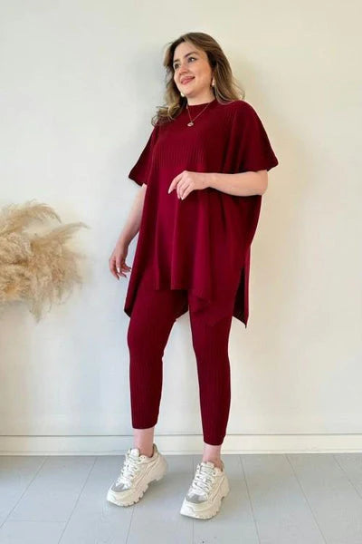 Women Plus Size Loose Knitted Casual Two Piece Set 71743 - TUZZUT Qatar Online Shopping