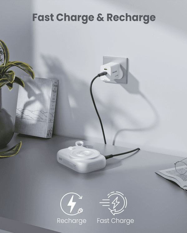 Moxedo Snap-On Wireless Charging Power Bank 8000mAh 15W PD Fast Charging Portable Charger with Built-in USB-C Cable - White - TUZZUT Qatar Online Shopping