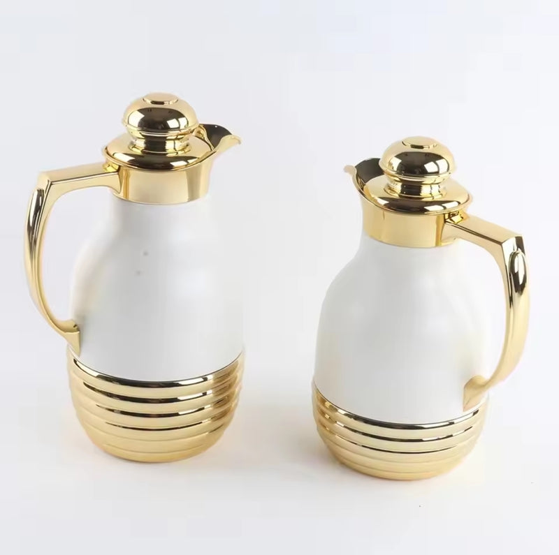Otantik Home Arabic Style Dallah Premium Coffee Tea Pot Vacuum Flask 2 Pcs Gift Set - (1.0L +07L) - White - TUZZUT Qatar Online Shopping