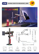 North Bayou NB L70 RGB Gaming Monitor Arm Matte Grey - Fits Most 32" ~ 60" Screen | Weight Capacity 20kg | Height Adjustable 740mm - TUZZUT Qatar Online Shopping