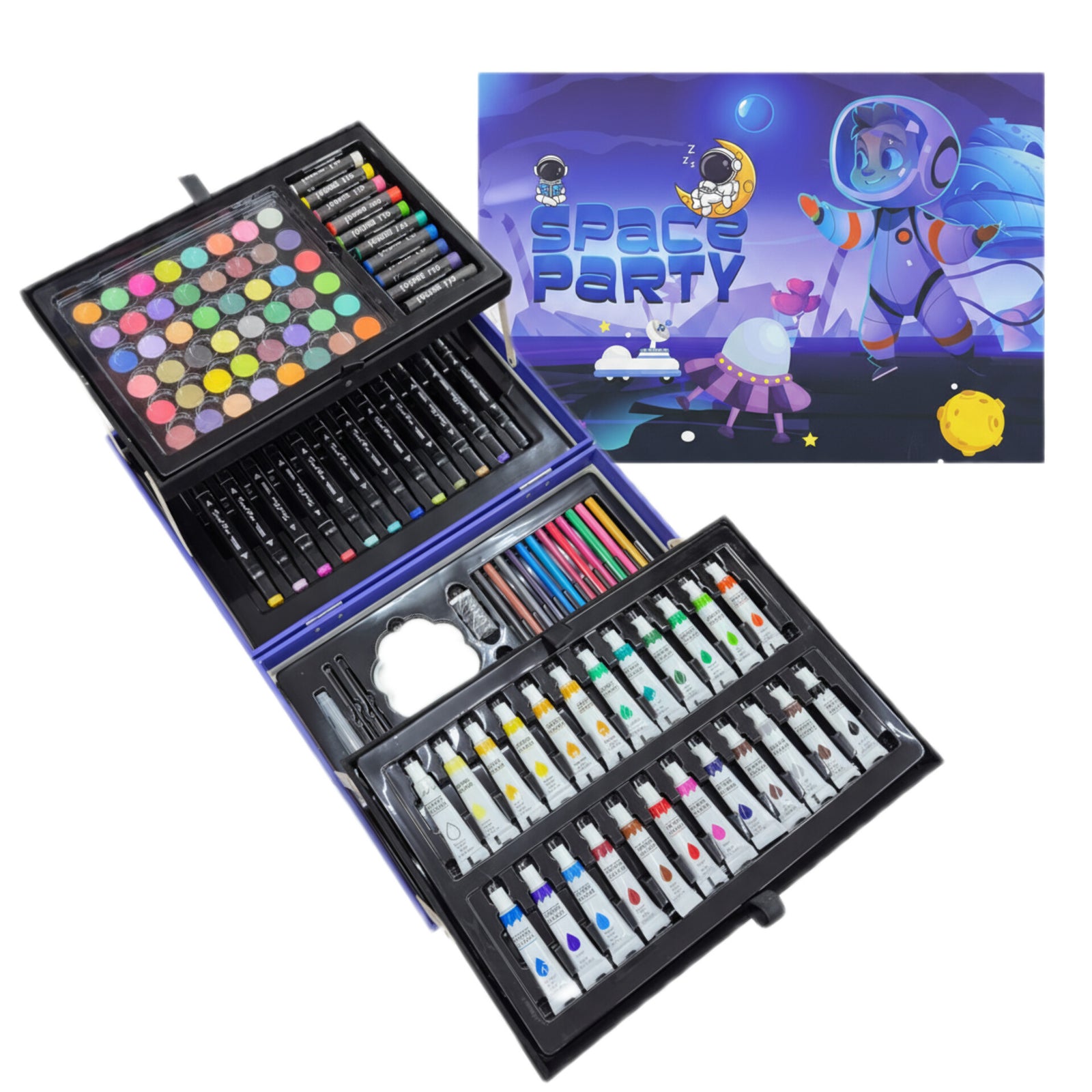 Space Party 115 Pcs Kids Art Painting Watercolor Pens and Pencils Kit Gift Box Space Party 115 Pcs Kids Art Painting Watercolor Pens and Pencils Kit Gift Box
