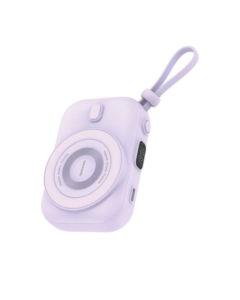 Moxedo Snap-On Wireless Charging Power Bank 8000mAh 15W PD Fast Charging Portable Charger with Built-in USB-C Cable - Purple - TUZZUT Qatar Online Shopping