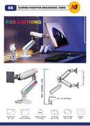 North Bayou NB E6 RGB Gaming Monitor Arm White - Fits Most 32"-60" Screen | Weight Capacity 20kg | Height Adjustable 490mm - TUZZUT Qatar Online Shopping