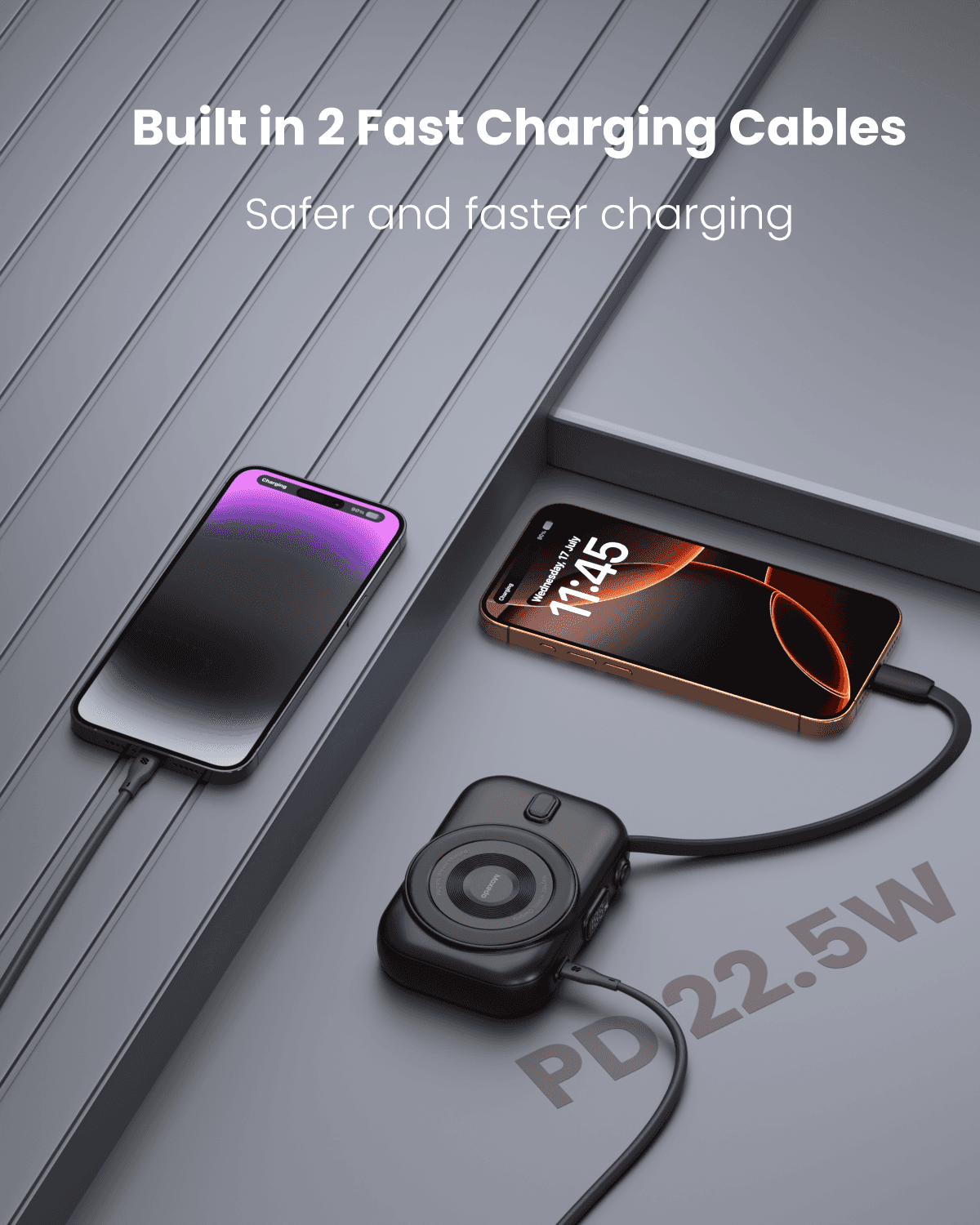 Moxedo Snap-On Wireless Charging Power Bank 8000mAh 15W PD Fast Charging Portable Charger with Built-in USB-C Cable - Black Moxedo Snap-On Wireless Charging Power Bank 8000mAh 15W PD Fast Charging Portable Charger with Built-in USB-C Cable - Black