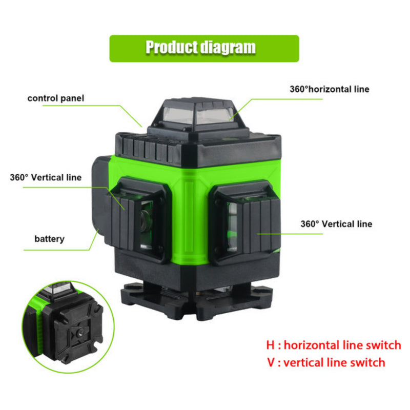 Multifunctional 3D 16 Lines 360 Laser Level 3° Self-leveling Machine USB Rechargeable Lithium Battery Leveling Tool with bag - LVM01