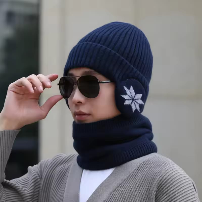 Winter Knitted Hat Cap Earmuff with Neck Warmer - 4047